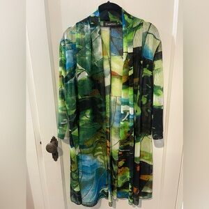 Creation Abstract Print Mesh Duster Cardigan XL